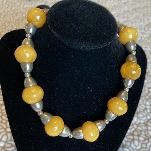 Vintage Amber Bakelite Bead Necklace - Choker length